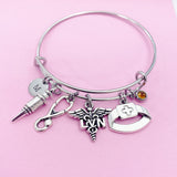 LVN Charm Bangle Bracelet, Stethoscope, Syringe, Nurse Gift, N3243