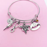 LVN Charm Bangle Bracelet, Stethoscope, Syringe, Nurse Gift, N3243
