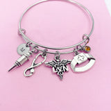 LVN Charm Bangle Bracelet, Stethoscope, Syringe, Nurse Gift, N3243