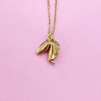 Gold Fortune Cookie Charm Necklace, Fortune Cookie Charm, Luck Fortune Gift, Customized, N2585