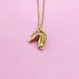 Gold Fortune Cookie Charm Necklace, Lucky Gift