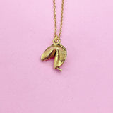 Gold Fortune Cookie Charm Necklace, Lucky Gift