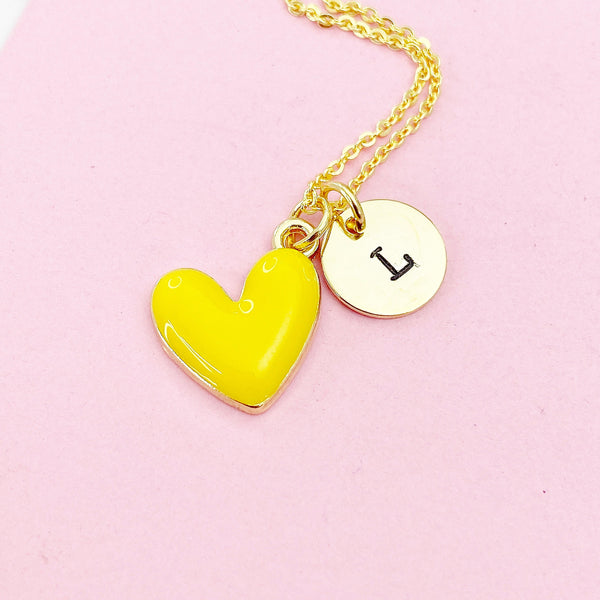 Yellow Heart Necklace, Personalized Birthday Gift, N4316