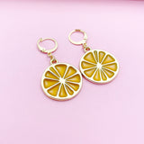 Gold Lemon Slice Dangle Earrings: Enamel Resin Pendants