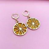Gold Lemon Slice Dangle Earrings: Enamel Resin Pendants