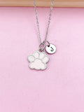 Silver Pink Paw Print Charm Necklace Dog Cat Pet Paw Prints Gifts Ideas Personalized Customized Made to Order, DN5493
