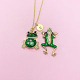 Gold Green Frog Charm Necklace, N853