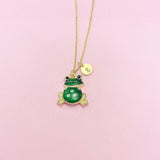 Gold Green Frog Charm Necklace, N853