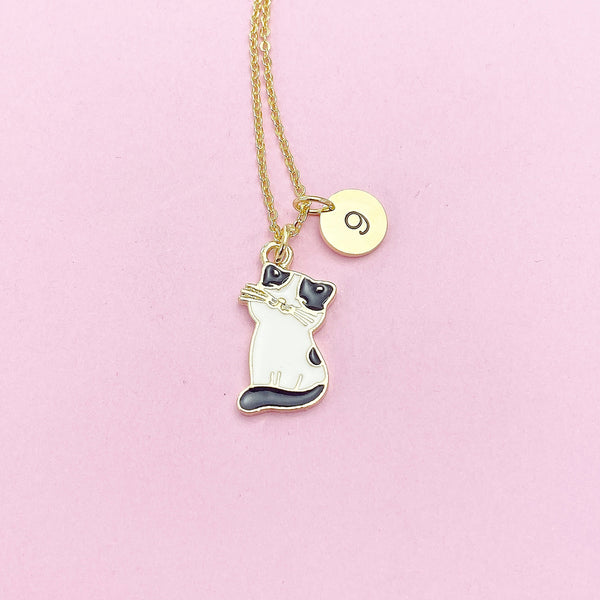 Gold Cute Bicolor Cat Charm Necklace Animal Shelters Workers Gifts Ideas Personalized Customized Made to Order, N5504