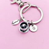 Coffee Bean Keychain, Initial Charm, Personalized Coffee Lover Gift