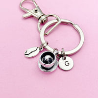 Coffee Bean Keychain, Coffee Charm, Coffee Cup and Saucer Charm, Coffee Gift, Personalized Gift, N50B