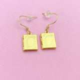 Book Locket Earrings in Gold Silver Bronze and Rose Gold in Option, Cute Book Locket Dangle Earrings, AN3246
