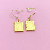 Book Locket Earrings in Gold Silver Bronze and Rose Gold in Option, Cute Book Locket Dangle Earrings, AN3246