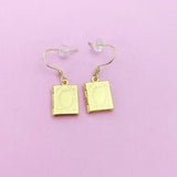 Book Locket Earrings in Gold Silver Bronze and Rose Gold in Option, Cute Book Locket Dangle Earrings, AN3246