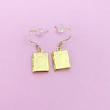 Book Locket Earrings in Gold Silver Bronze and Rose Gold in Option, Cute Book Locket Dangle Earrings, AN3246