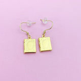 Silver Book Locket Earring, Gold Bronze and Rose Gold in Option, Cute Book Locket Dangle Earrings, N3246A