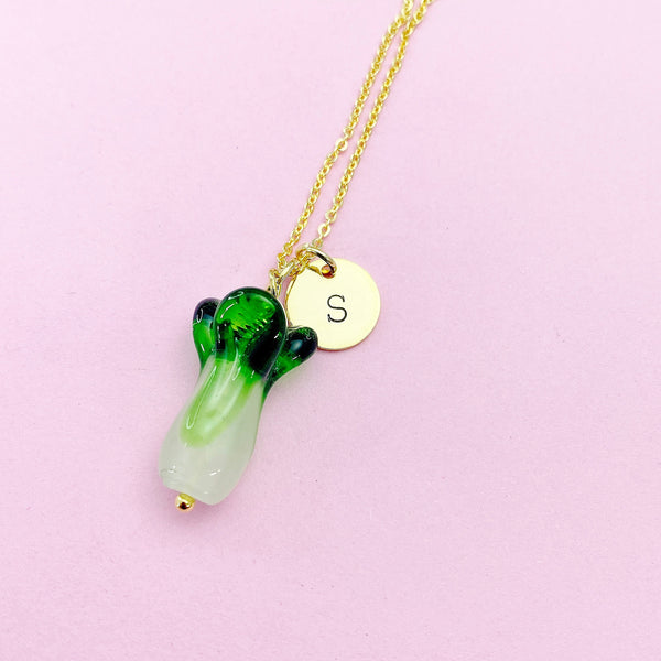 Gold Green Cabbage Vegi Necklace, Handmade Lampwork Cabbage Vegetable, N5312