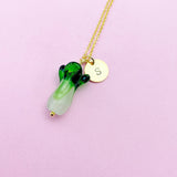 Gold Green Cabbage Vegi Necklace, Handmade Lampwork Cabbage Vegetable, N5312