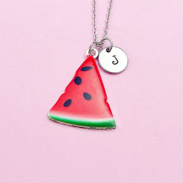 Red Watermelon Necklace in Silver or Gold Option, Foodie Gift, N2099D