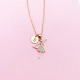 Rose Gold Ballet Dancer Necklace, Hand Stamped Initial Charm, Brass or Stainless Steel Chain