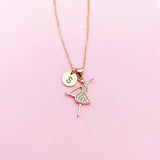 Rose Gold Ballet Dancer Necklace, Hand Stamped Initial Charm, Brass or Stainless Steel Chain