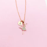 Rose Gold Ballet Dancer Necklace, Hand Stamped Initial Charm, Brass or Stainless Steel Chain
