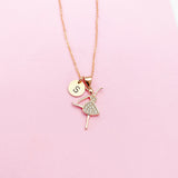 Rose Gold Ballet Dancer Necklace, Hand Stamped Initial Charm, Brass or Stainless Steel Chain