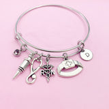 RN Charm Bracelet, Stethoscope, Syringe, Initial Bangle