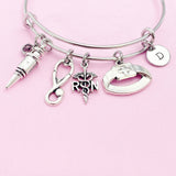 RN Charm Bracelet, Stethoscope, Syringe, Initial Bangle