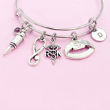 RN Charm Bracelet, Stethoscope, Syringe, Initial Bangle