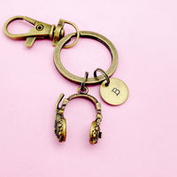 Headphone Charm Keychain Silver or Bronze Option, Headset Charm, DJ Headphone, AN985