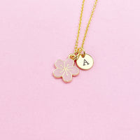 Best Christmas Gift for Girlfriend, Best friend, Sister, Daughter, Granddaughter, Sakura Japanese Cherry Blossom Gold Flower Necklace, N4875