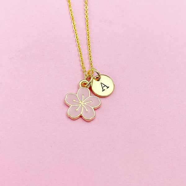 Best Christmas Gift for Girlfriend, Best friend, Sister, Daughter, Granddaughter, Sakura Japanese Cherry Blossom Gold Flower Necklace, N4875