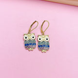 Gold Owl Bird Charm Earrings, N2668A