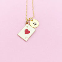 Gold Ace of Heart Charm Necklace A Red Heart Card Poker Jewelry Gifts, Personalized Customized Gifts, N3214C