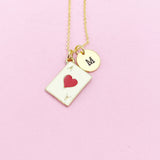 Gold Ace of Heart Charm Necklace A Red Heart Card Poker Jewelry Gifts, Personalized Customized Gifts, N3214C