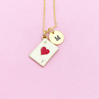 Gold Ace of Heart Charm Necklace A Red Heart Card Poker Jewelry Gifts, Personalized Customized Gifts, N3214C