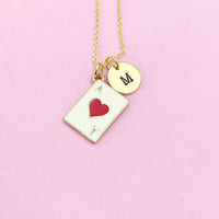 Gold Ace of Heart Charm Necklace A Red Heart Card Poker Jewelry Gifts, Personalized Customized Gifts, N3214C