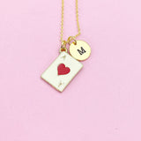 Gold Ace of Hearts Charm Necklace, Initial Charm, Poker Jewelry, N3214C