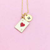Gold Ace of Hearts Charm Necklace, Initial Charm, Poker Jewelry, N3214C