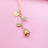 Gold Rose Flower Heart Initial Charm Necklace, N172Y