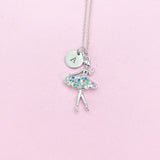 Silver Ballet Girl Charm Necklace Personalized Customized Monogram Made to Order Jewelry, N3767A