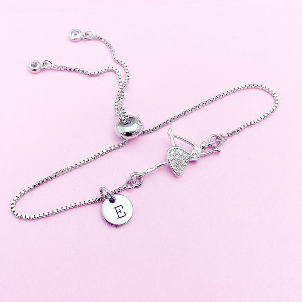 Silver Ballet Bracelet Ballet Dance Charm, Personalized Customized Monogram Jewelry, AN1545