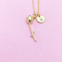 Gold Tulip Charm Necklace, 18K Gold Plated Flower Tulip Charm, N2189