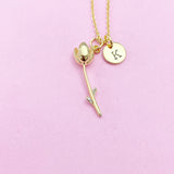 Gold Tulip Charm Necklace, Initial Necklace, Flower Girl Jewelry, N2189