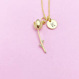 Gold Tulip Charm Necklace, 18K Gold Plated Flower Tulip Charm, N2189
