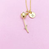 Gold Tulip Charm Necklace, Initial Necklace, Flower Girl Jewelry, N2189