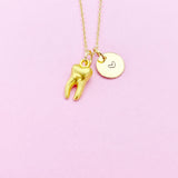 Gold Molar Tooth Charm Necklace, Dentist Dental Jewelry Gifts, N5351