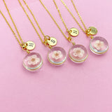 Gold Real Dried Press Flower Necklace, Japanese Girlfriend Gift, N3162