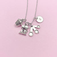 Silver Baker Necklace, Kitchen Mixer Measuring Cup Cupcake Charm, Personalized Gift, N3619